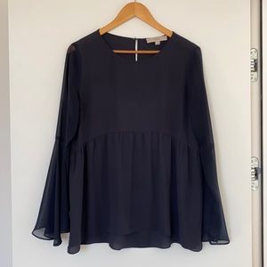 Loft Navy Bell Sleeved Empire Waist Blouse S EUC